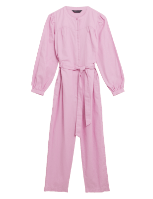 

Womens M&S Collection Pure Cotton Printed Belted Utility Jumpsuit - Pink, Pink