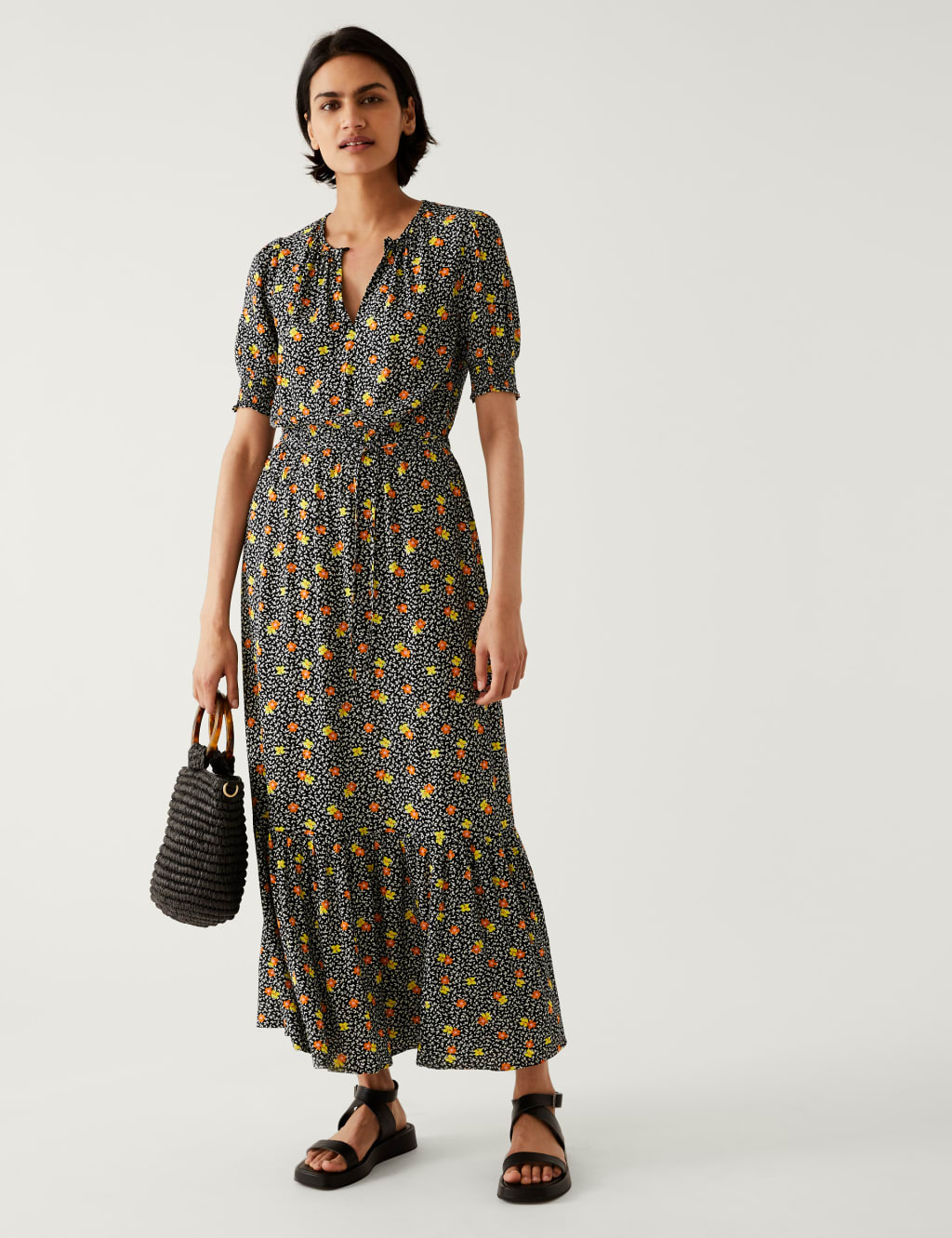 Printed Round Neck Midaxi Waisted Dress image 3