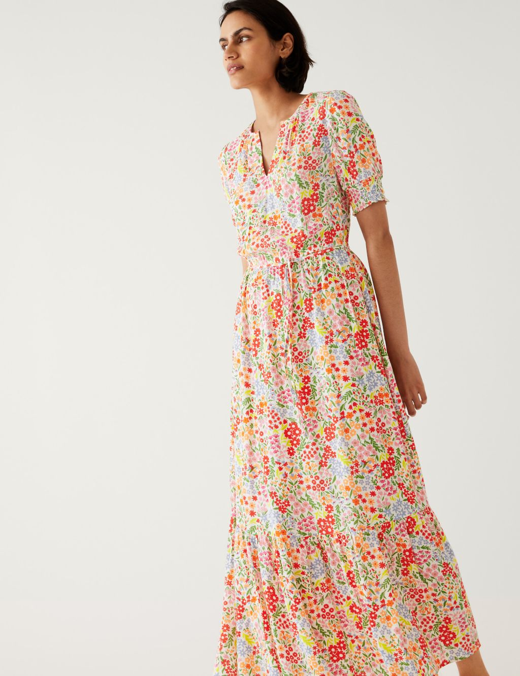 Printed Round Neck Midaxi Waisted Dress image 4