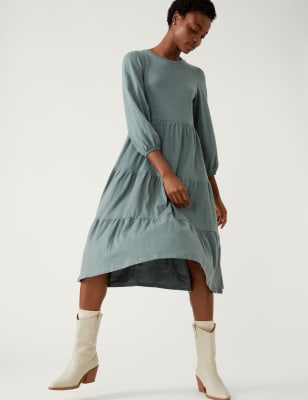 

Womens M&S Collection Jersey Midi Tiered Dress - Dark Sage, Dark Sage