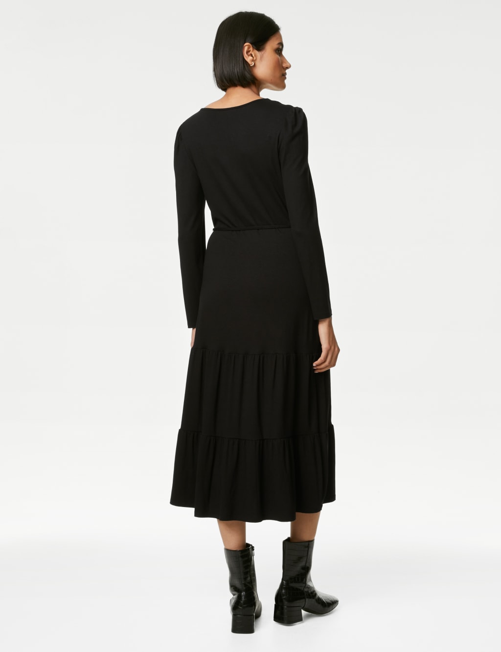 Jersey Tie Neck Belted Midaxi Tiered Dress image 5