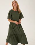 Pure Cotton Belted Midi Waisted Dress