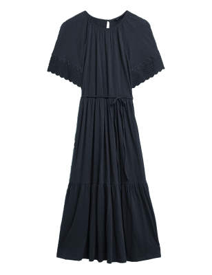 

Womens M&S Collection Pure Cotton Belted Midi Waisted Dress - Navy, Navy