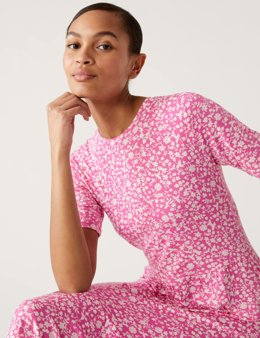 Jersey Printed Round Neck Midi Tiered Dress image 1