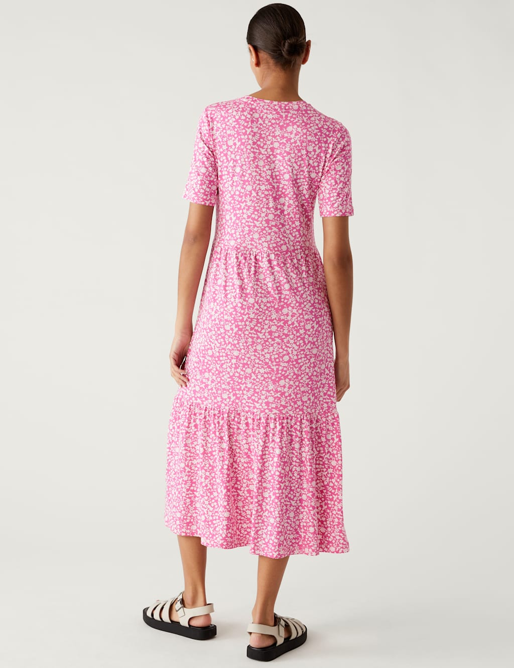 Jersey Printed Round Neck Midi Tiered Dress image 3