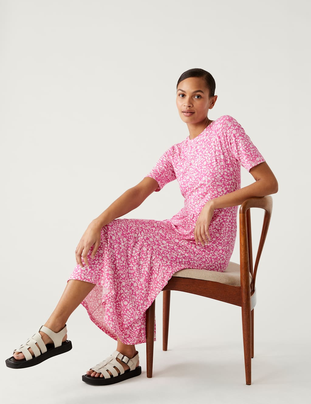 Jersey Printed Round Neck Midi Tiered Dress image 4