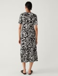 Jersey Printed Round Neck Midi Tiered Dress