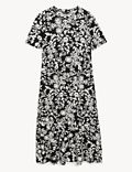 Jersey Printed Round Neck Midi Tiered Dress