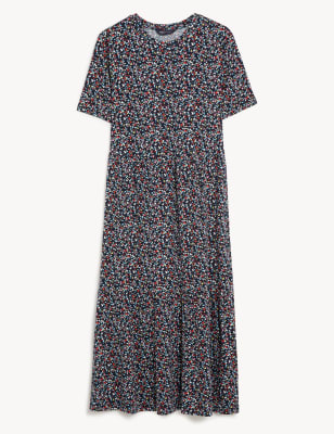 

Womens M&S Collection Gemustertes Midi-Stufenkleid aus Jersey mit Rundhalsausschnitt - Multi, Multi