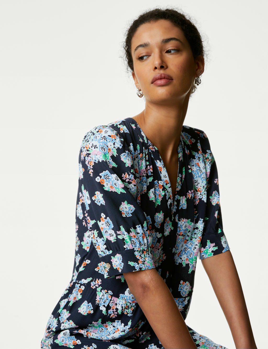 Printed V-Neck Midi Relaxed Tiered Dress image 1