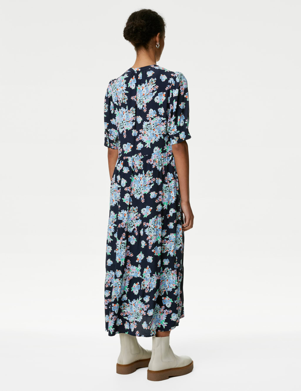 Printed V-Neck Midi Relaxed Tiered Dress image 4