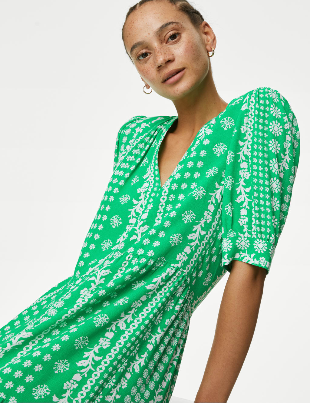 Printed V-Neck Midi Relaxed Tiered Dress image 1