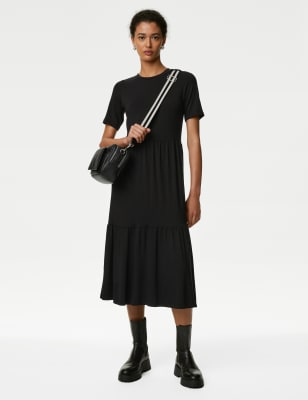 

Womens M&S Collection Midi-Stufenkleid aus Jersey mit Rundhalsausschnitt - Black, Black