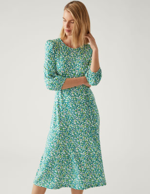 

Womens M&S Collection Jersey Printed Tie Waist Midi Tea Dress - Green Mix, Green Mix