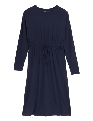 

Womens M&S Collection Jersey Round Neck Midi Waisted Dress - Navy, Navy