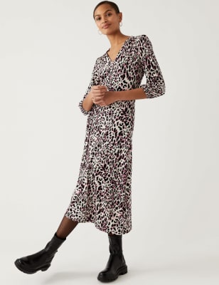 Jersey Printed V-Neck Midi Tea Dress | M&S NZ