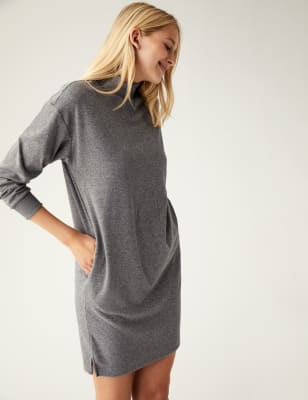 

Womens M&S Collection Knielanges Pulloverkleid mit hohem Ausschnitt - Grey Marl, Grey Marl