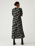 Geblümtes Midi-Stufenkleid mit V-Ausschnitt