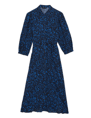 

Womens M&S Collection Geblümtes Midi-Shirtkleid mit Bindegürtel - Navy Mix, Navy Mix