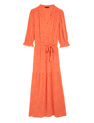 

Womens M&S Collection Printed V-Neck Midi Waisted Dress - Orange Mix, Orange Mix