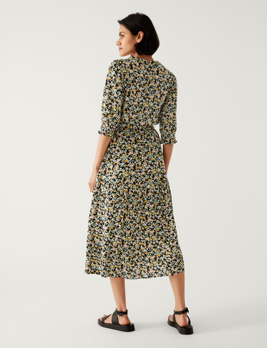 Printed V-Neck Midi Waisted Dress image 4