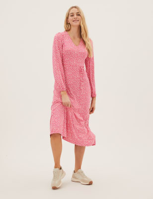 

Womens M&S Collection Jersey Polka Dot V-Neck Midi Tea Dress - Pink Mix, Pink Mix