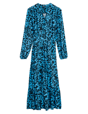 

Womens M&S Collection Printed V-Neck Tie Waist Midi Shirt Dress - Blue Mix, Blue Mix