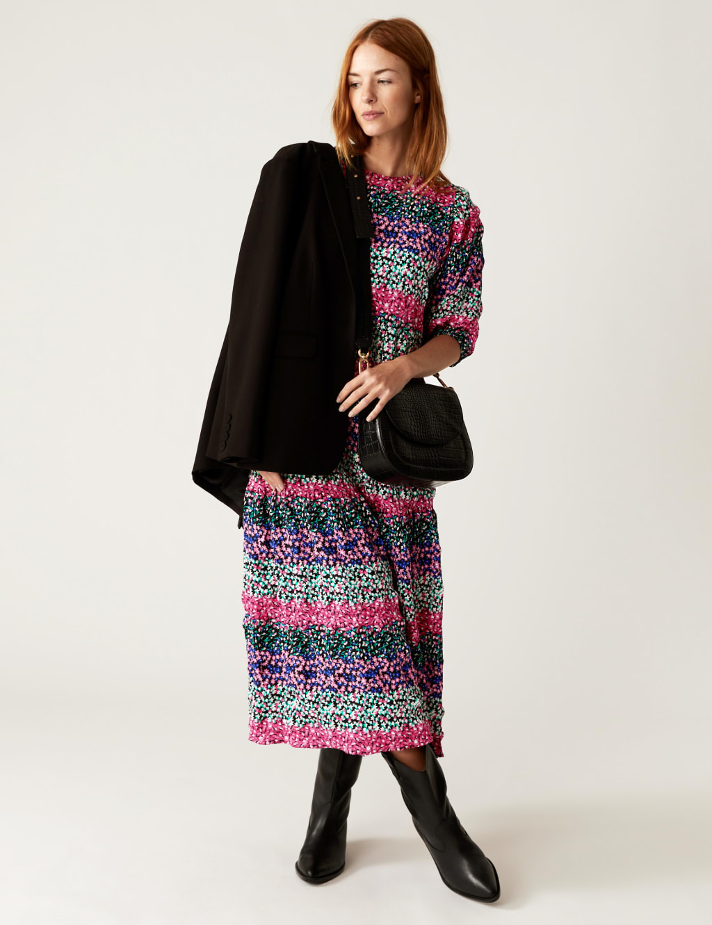 Printed Round Neck Midi Tiered Dress image 2