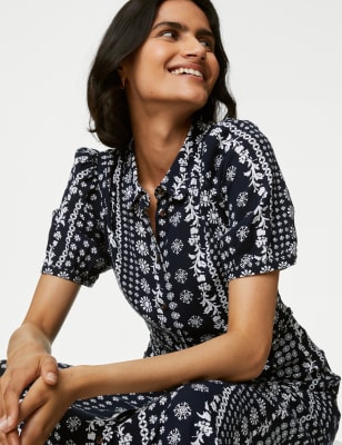 

M&S Collection Vestido maxi camisero a media pierna estampado con cinturónWomens - Navy Mix, Navy Mix
