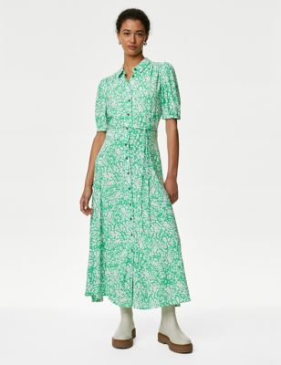 

Womens M&S Collection Printed Belted Midaxi Shirt Dress - Light Green Mix, Light Green Mix