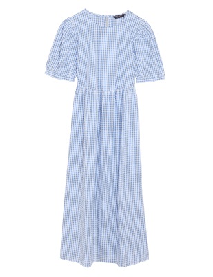 

Womens M&S Collection Textured Pure Cotton Relaxed Midi Dress - Blue Mix, Blue Mix