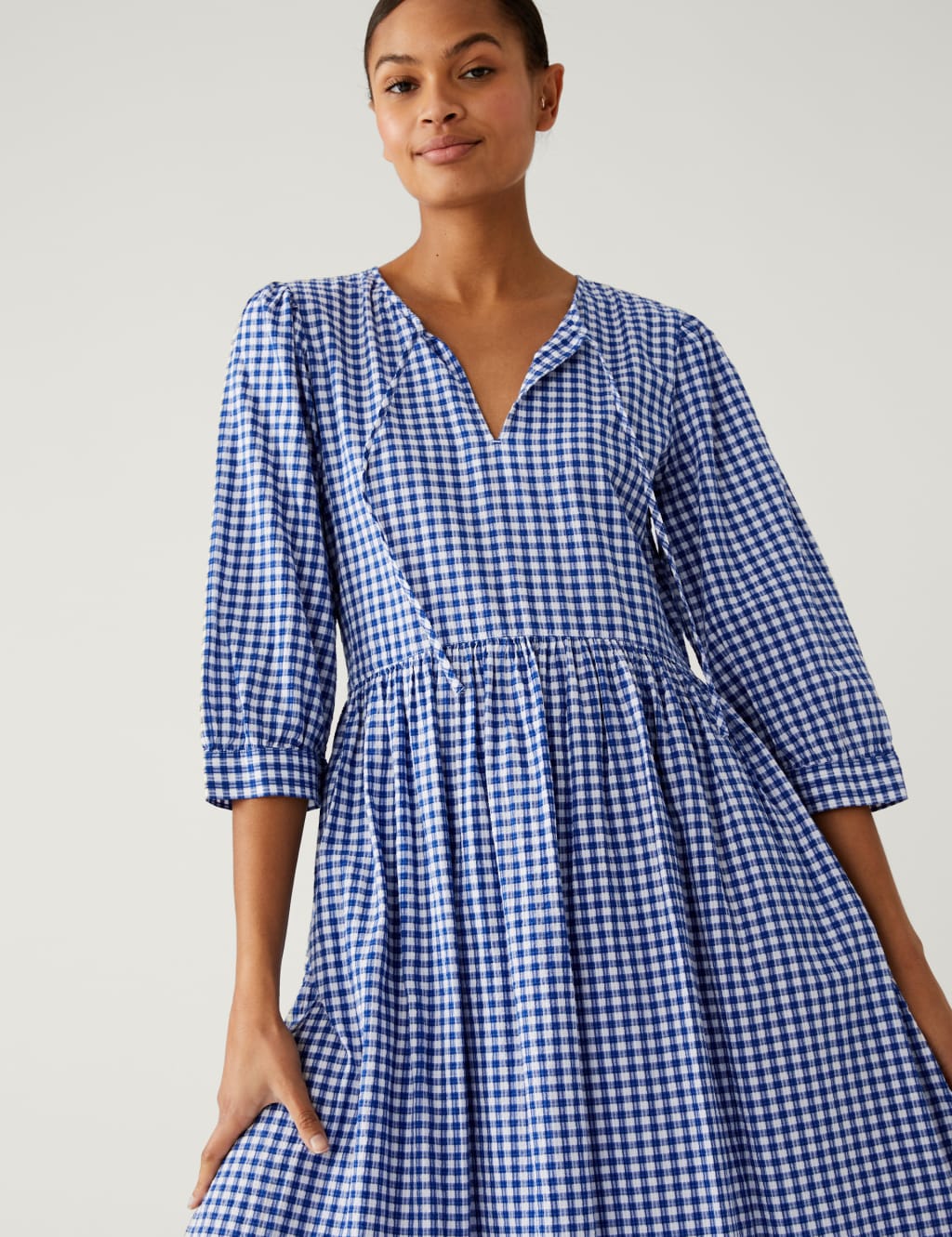 Pure Cotton Gingham Midi Dress image 1