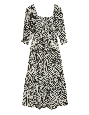 

M&S Collection Vestido maxi a media pierna 100% algodón con estampado de cebraWomens - Black Mix, Black Mix