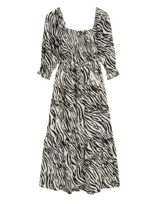 

Womens M&S Collection Pure Cotton Zebra Print Midaxi Dress - Black Mix, Black Mix