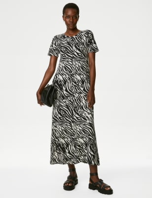 

Womens M&S Collection Pure Cotton Printed Midaxi T-Shirt Dress - Black Mix, Black Mix