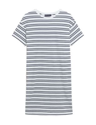 Womens M&S Collection Pure Cotton Striped T-Shirt Dress - Ivory Mix