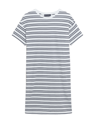 

Womens M&S Collection Pure Cotton Striped T-Shirt Dress - Ivory Mix, Ivory Mix