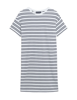 Womens M&S Collection Pure Cotton Striped T-Shirt Dress - Ivory Mix