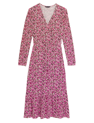 

Womens M&S Collection Gemustertes Midi-Wickelkleid aus Jersey - Pink Mix, Pink Mix