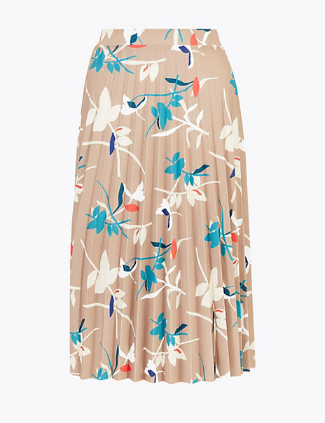 Jersey Leaf Print Pleated Midi Skirt | M&S Collection | M&S