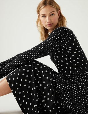 

Womens M&S Collection Jersey Printed Round Neck Midi Tiered Dress - Black Mix, Black Mix
