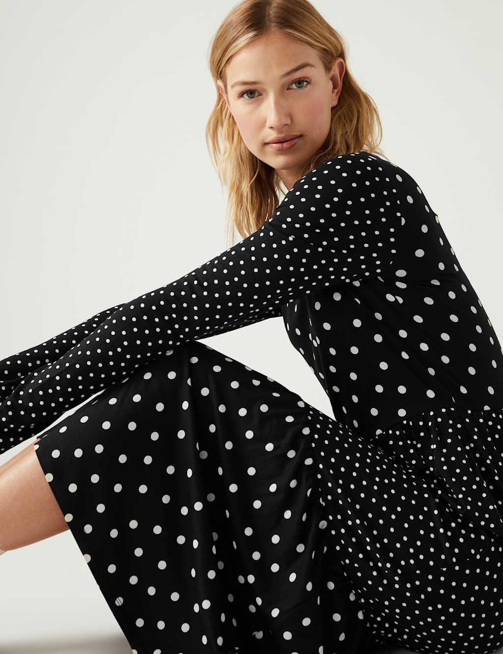 Jersey Printed Round Neck Midi Tiered Dress image 1
