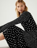 Jersey Printed Round Neck Midi Tiered Dress