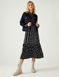 Jersey Printed Round Neck Midi Tiered Dress