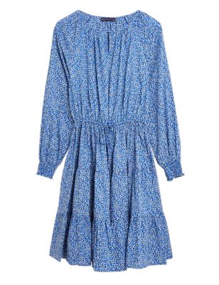 

Womens M&S Collection Pure Cotton Ditsy Floral Waisted Dress - Blue Mix, Blue Mix