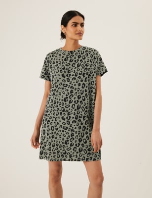 Pure Cotton Animal Print Mini T-Shirt Dress