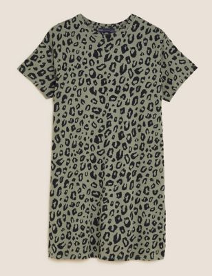Pure Cotton Animal Print Mini T-Shirt Dress