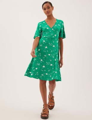 

Womens M&S Collection Knielanges Jersey-Wickelkleid mit Blumenmuster - Green Mix, Green Mix