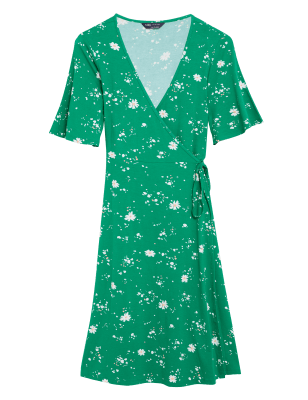 

Womens M&S Collection Knielanges Jersey-Wickelkleid mit Blumenmuster - Green Mix, Green Mix