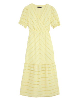 

Womens M&S Collection Pure Cotton Broderie Midaxi Wrap Dress - Yellow, Yellow